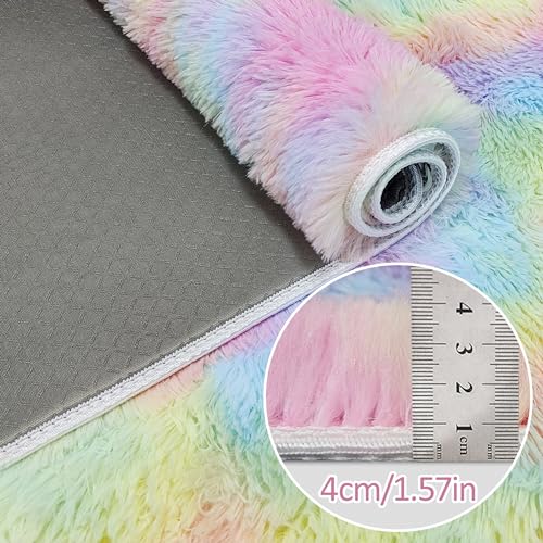 Fluffy Rainbow Rug for Girls Bedroom 2x6 Feet Kawaii Tie Dye Runner Rug Cute Colorful Unicorn Area Rug for Kids Teens Nursery Baby Princess Room Living Room Dorm Home Decor Mat Carpets (Tie-dyed Rainbow / 2' x 6' (Runner))