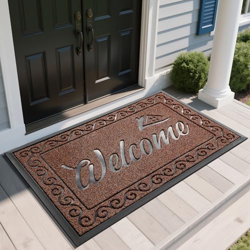 Welcome Mat Heavy Duty Sturdy Door Mats for Home Entrance Outdoor Indoor (Maroon / 60x36 Inch)