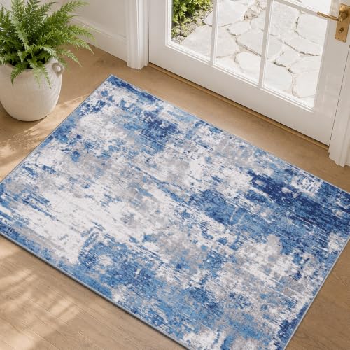 Washable 2'x3' Abstract Area Rug for Living Room Blue Gray (Blue/Gray / 2' x 3' (Rectangular))