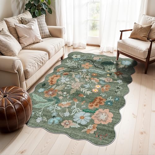 Washable 3x5 Entryway Area Rugs (3' x 5' (Rectangular) / Green/Floral)