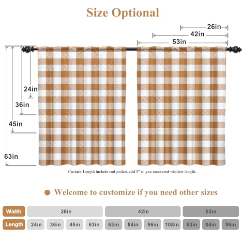Orange White Buffalo Check Kitchen Curtain Rustic Plaid Window Drapes 26x24 (Brown / 26"W x 24"L (Pack of 2))