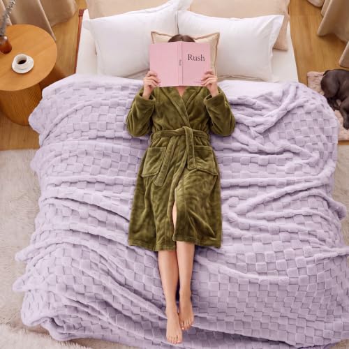 Checkered Soft King Size Blankets for Bed (04 Lavender Fog / King (108" X 90"))