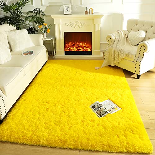 Area Rugs Fluffy Living Room Carpets for Kids Bedroom 3x5 (Yellow / 3' x 5' (Rectangular))