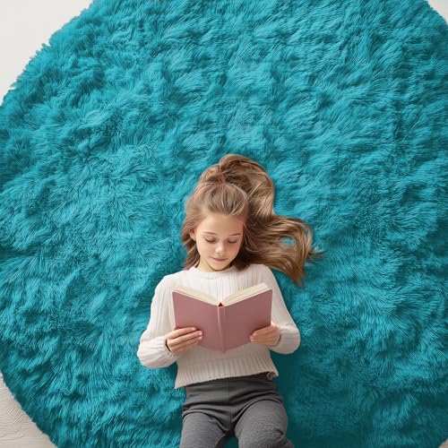 Teal Round Rugs for Bedroom (6 Ft Round / Teal)