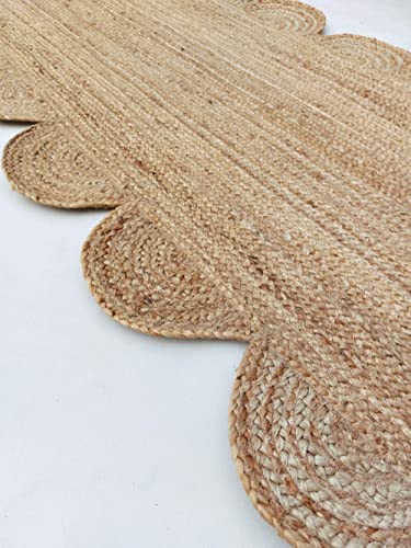 Scalloped Natural Jute Area Rug (Natural / 2'6"x18' (Runner))