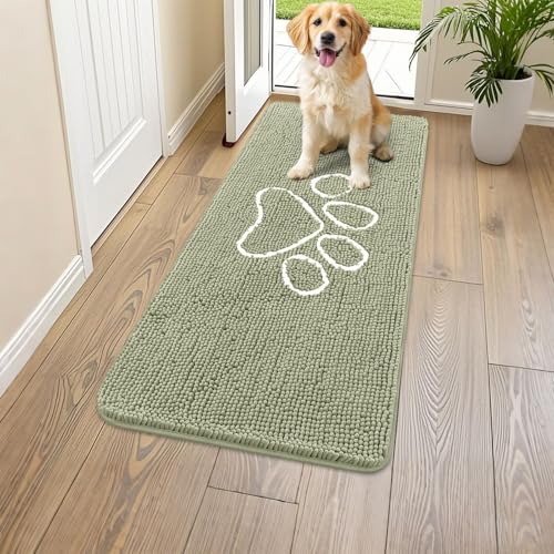 Dog Door Mat for Muddy Paws (47"X24" / Sage Green and White)
