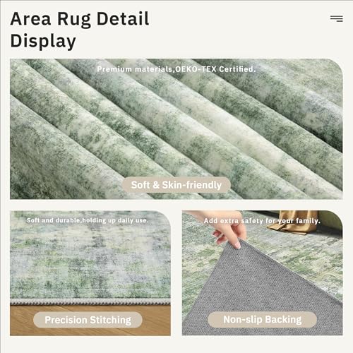 Abstract 6x6 Round Rug 6ft Circle Living Room Rugs (Green/Ivory / 6' (Round))