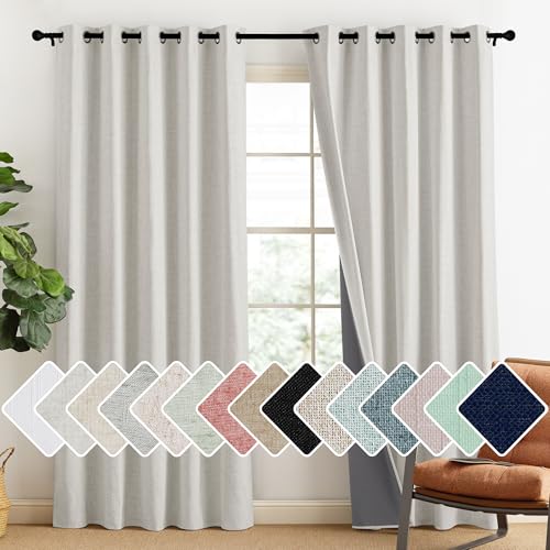 Snowbound Vintage Linen 100% Blackout Curtains for Living Room (62"W x 90"L (Pack of 2) / Snowbound)