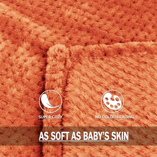 Soft Waffle Fleece Bed Blanket Queen Size (Burnt Orange / 90x90 in)