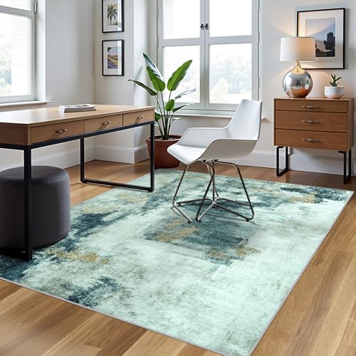 4x6 Area Rugs for Living Room Washable Bedroom Dining Room Teal Grey Gold (Teal Grey/Gold / 4' x 6' (Rectangular))