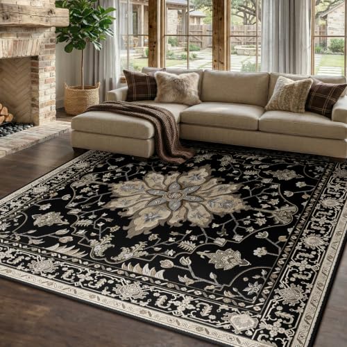 Washable Area Rug (Black/Neutral / 8' x 8' (Square))