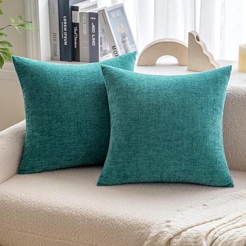 Soft Chenille Euro Throw Pillow Covers Teal 22x22 Inch Pack of 2 (22" x 22" (Pack of 2) / Teal)