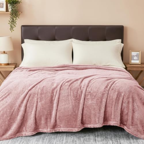 Fuzzy Plush Fleece Bed Blanket King Size (Dusty Pink / 104x90 IN)