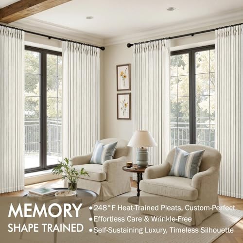 Pinch Pleated Thick Linen Curtains 90 Inches Neutral Beige White (Beige White / 40"W x 90"L (Pack of 2))
