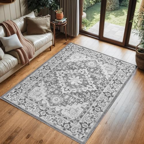 3x5 Area Rugs for Living Room Bedroom (Floral Grey / 3' x 5' (Rectangular))