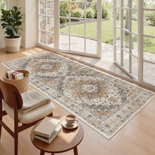 Washable Runner Rug 3x6 Runners for Hallways Non Slip (Turmeric/Grey / 3' x 6' (Runner))