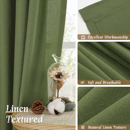 Light Filtering Linen Curtains 63 inches Long for Bedroom 2 Panels (Olive Green-1 / 52"W x 63"L (Pack of 2))
