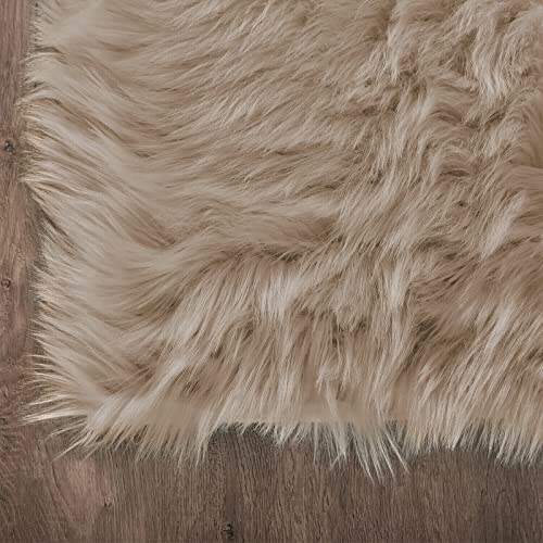 Light Brown Beige Living Room Rugs Faux Sheepskin Fur 5x7 Area Rugs for Bedroom Fluffy Washable Rug Large Plush Fuzzy Floor Rug Home Decor Rectangle (5' x 7' (Rectangular) / Beige)