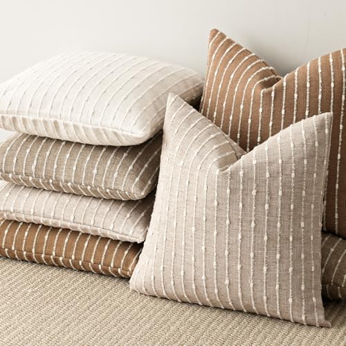 Decorative Striped Boucle Throw Pillow Covers 22x22 Cream White (22" x 22" (Pack of 2) / Cream White)