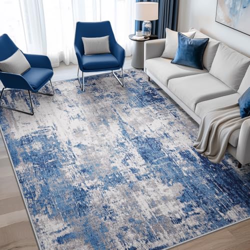 Washable 6'x8' Abstract Area Rug for Living Room Blue Gray (Blue/Gray / 6' x 8' (Rectangular))