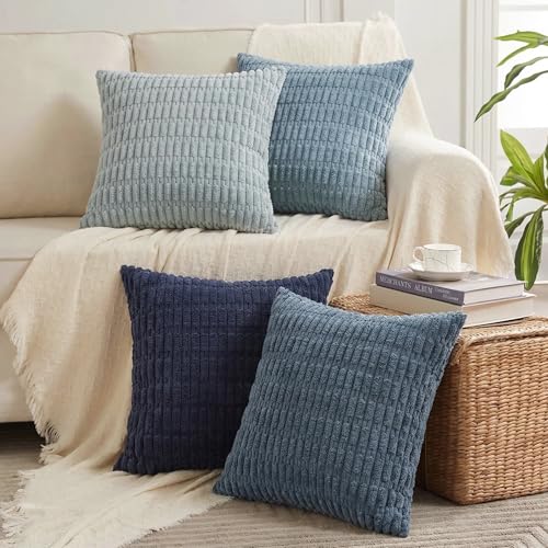 4 Packs Decorative Throw Pillow Covers for Living Room Couch Bed (12" x 12" (Pack of 4) / Blue Series)