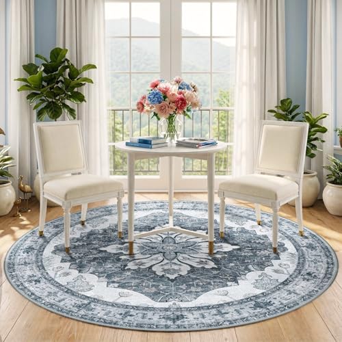 Washable Area Rug (Grey/White/Beige / 5' (Round))