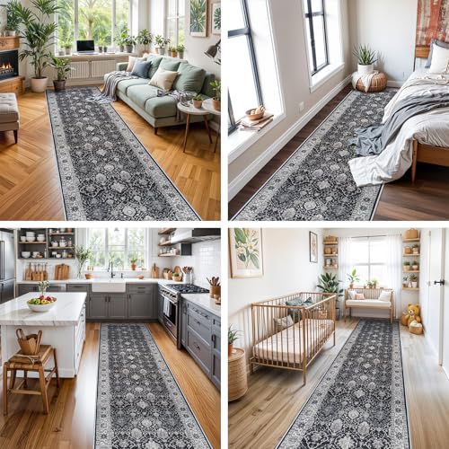 Hallway Washable Runner Rug (3' x 10' (Rectangular) / Black/Navy)