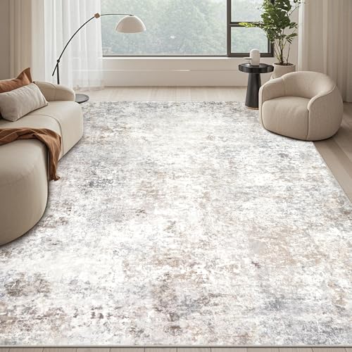 Beige Grey Washable Rugs 9x12 Area Rugs for Living Room (9' x 12' (Rectangular) / Brown-grey-beige-slate)