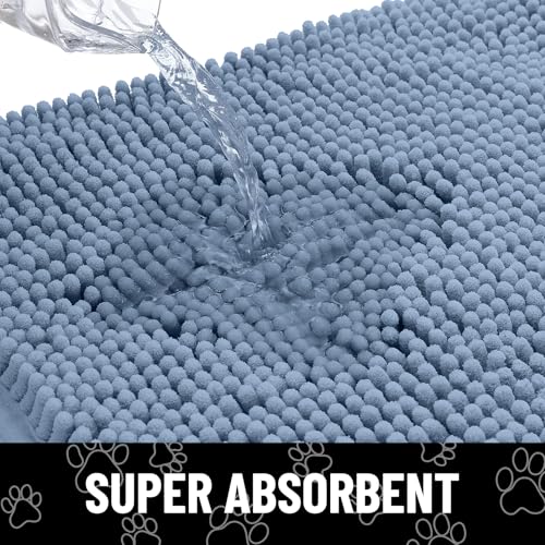 Dog Door Mat for Muddy Paws (47"X24" / Airy Blue and White)
