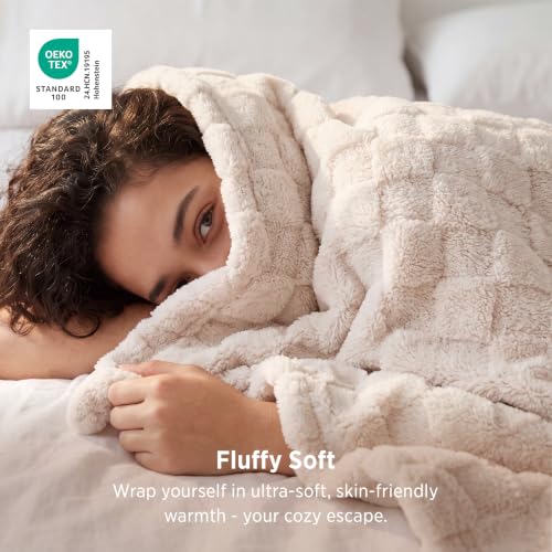 Checkered Soft Cozy King Size Blankets for Bed (07 Cream / King (108" X 90"))