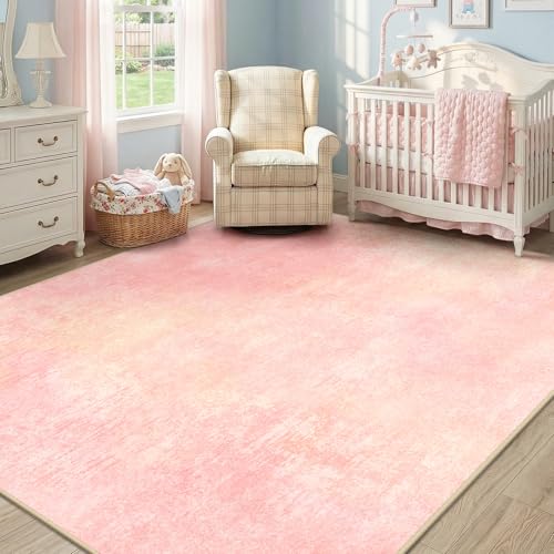 Washable 5'x7' Abstract Area Rug for Living Room Light Pink (Light Pink / 5' x 7' (Rectangular))