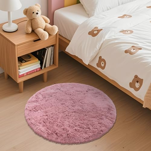 Pale Pink Round Rugs for Bedroom (2 Ft Round / Pale Pink)
