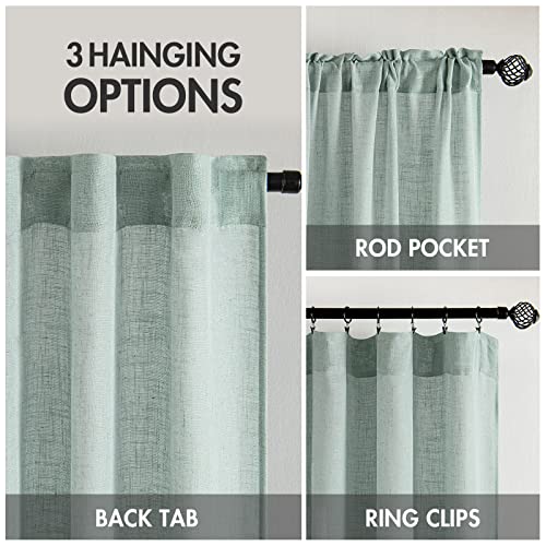 Sea Green Linen Curtains 52x90 Inch Long for Bedroom and Living Room (Aqua / 52"W x 90"L (Pack of 2))