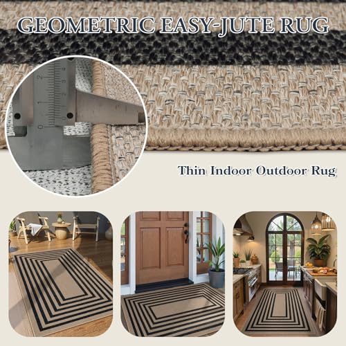 Modern 3x5 Outdoor Patio Rug (3' x 5' (Rectangular) / Nature/Black Border)