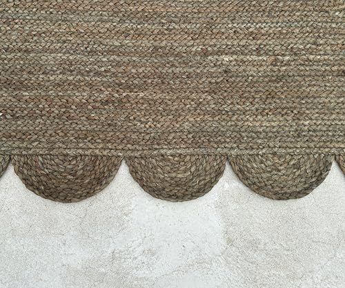 Scallop Jute Area Rug Boho Jute Rug Scalloped Coastal Rug (Dark Taupe / 9'x12' (Rectangular))