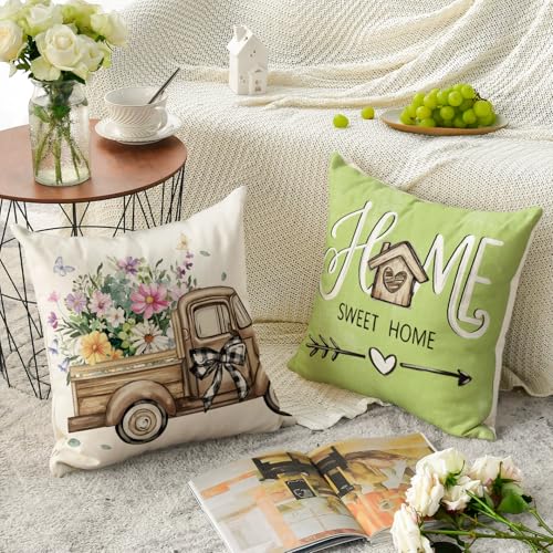 Bless Our Home Eucalyptus Leaves Throw Pillow Covers (Emerald Green / 16" x 16" (Pack of 4))