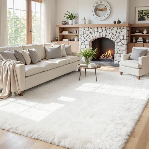 5x8 Fluffy Shag Area Rugs for Living Room Bedroom (White / 5' x 8' (Rectangular))