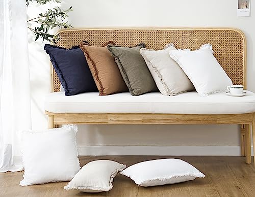 Decorative Linen Fringe Throw Pillow Covers 16×16 Khaki Brown (16" x 16" (Pack of 2) / Brick)