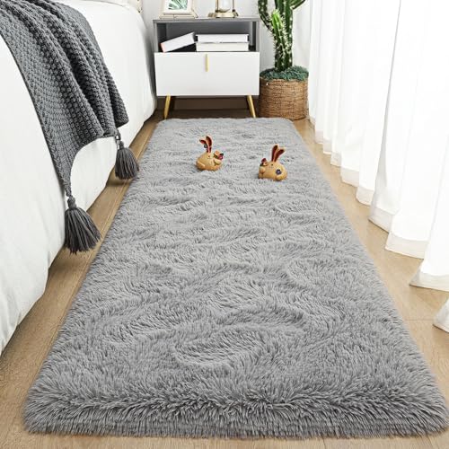 Grey Soft Runner Rugs for Bedroom 2x6 ft with Rubber Backing (Grey / 2' X 6' (Runner))