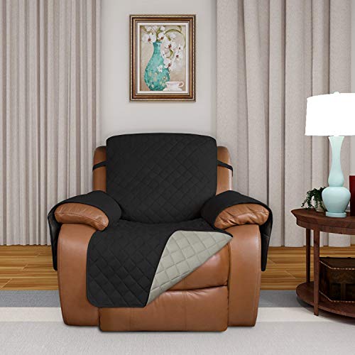 Reversible Quilted Oversized Recliner Sofa Cover (Large Recliner / Black/Beige)