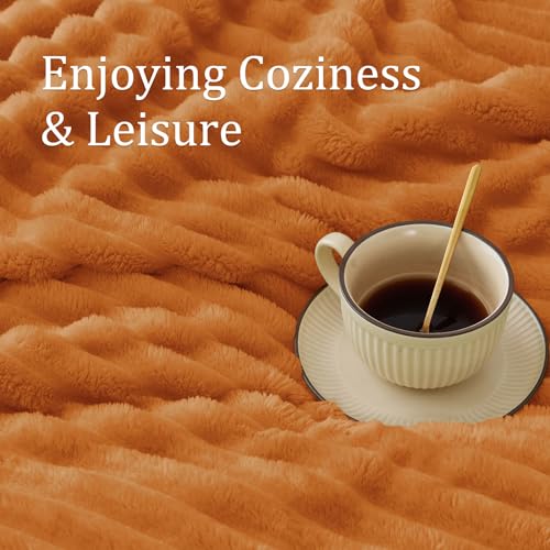 Ribbed Fleece Fall Twin Blanket (Burnt Orange / Twin(60"x80"))