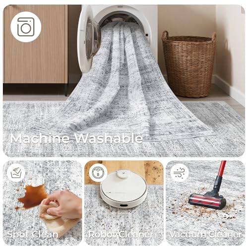 2'6 x 8' Runner Rug Non Slip (Grey/Ivory / 2'6" x 8' (Runner))
