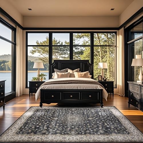8x10 Washable Area Rugs for Living Room (8' x 10' (Rectangular) / Black-navy-gold-beige)