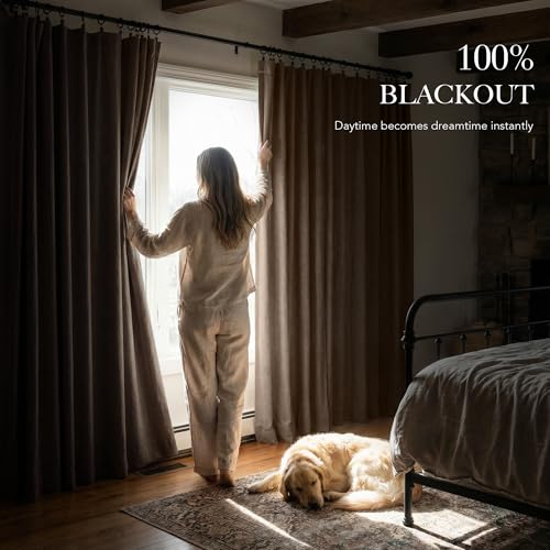 Brown 100% Blackout Curtains 96 Inch Long for Living Dining Room (Brown / 52"W x 96"L (Pack of 2))