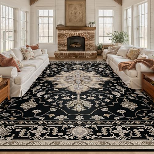 Washable Area Rug (Black/Neutral / 10' x 12' (Rectangular))
