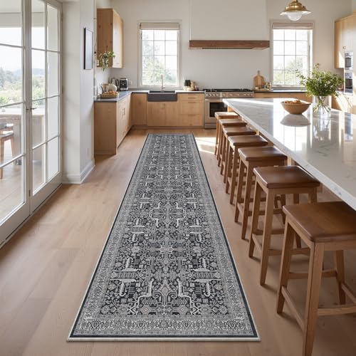 Hallway Washable Runner Rug 2x10 (Black / 2' x 10' (Runner))