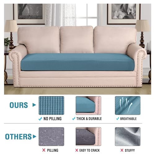 Super Stretch Individual Seat Cushion Covers Sofa Covers Couch Cushion Covers Slipcover Sets Thick Jacquard Textured Twill Fabric (Storm Blue / 1 Cushion Sofa)