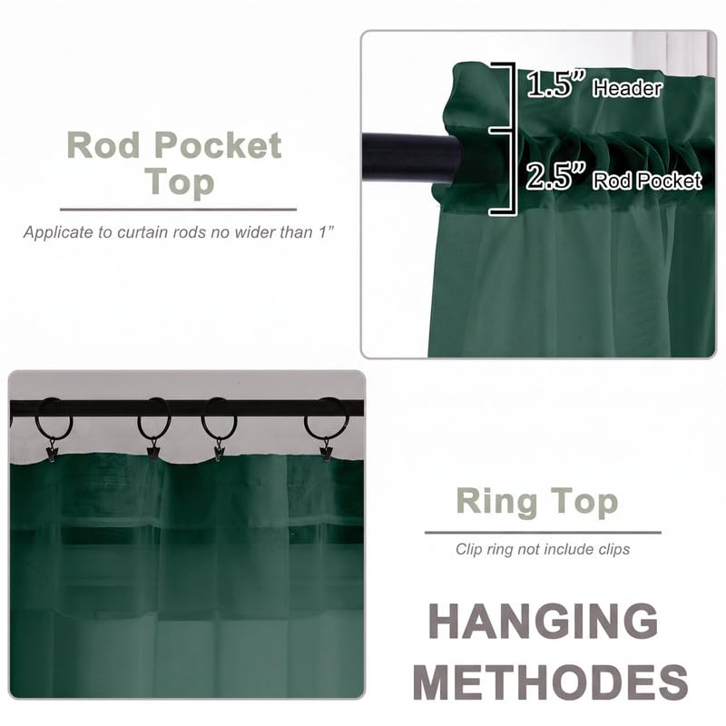 Hunter Green Sheer Curtains 63 Inch 2 Panels for Living Room (Hunter Green / 59"W x 63"L (Pack of 2))