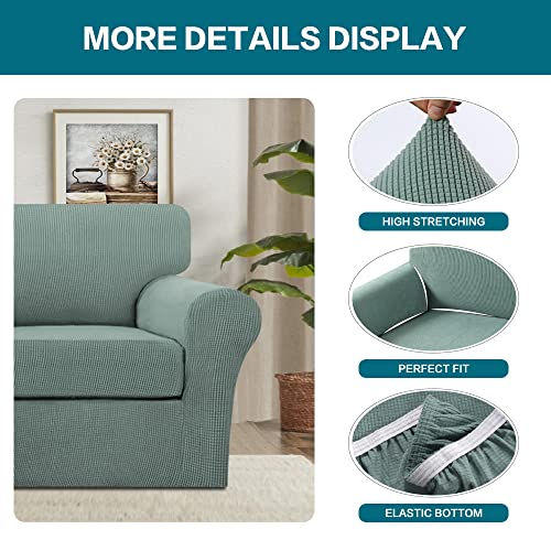 2 Piece Chair Covers Chair Slipcovers for Living Room Armchair Couch Cover Chair Sofa Cover with Individual Cushion Covers Furniture Cover for Chairs Feature Thick Fabric (Armchair (1 Cushion) / Dark Cyan)