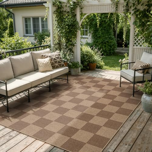 Checkered Easy Jute Living Room Rug (5' x 7' (Rectangular) / Nature/Checkerboard -1)